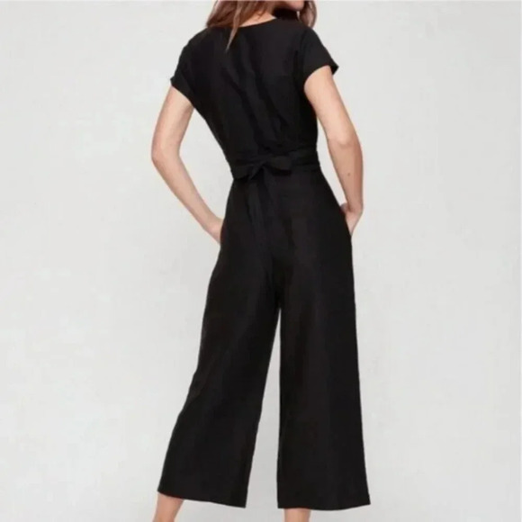 WILFRED Brax Linen Wrap Jumpsuit Wide Leg V Neck Cap Sleeve Black Aritzia 0 - Picture 7 of 11